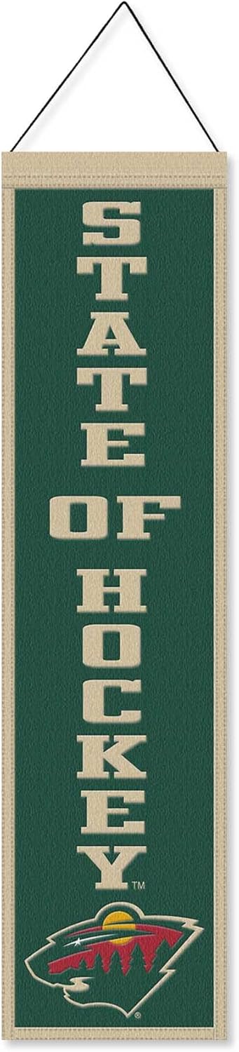 WinCraft Minnesota Wild State of Hockey 8x32 Inch Vertical Wool Embroidered Hanging Banner