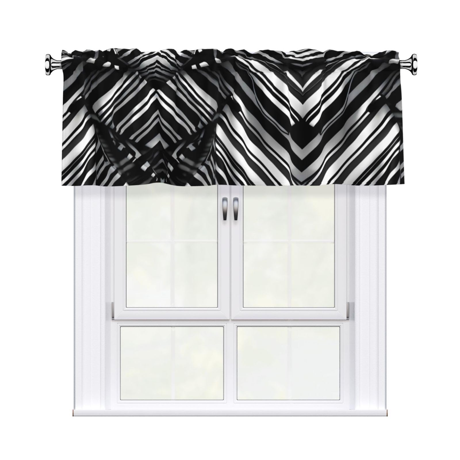 LMNGH Black and White Checkered Stripes Curtain Valance for Windows,Kitchen Window Curtains Blackout Drapes Window Treatments Decorative Rod Pocket Short Curtain for Living Room Bedroom,54" W x 18" L