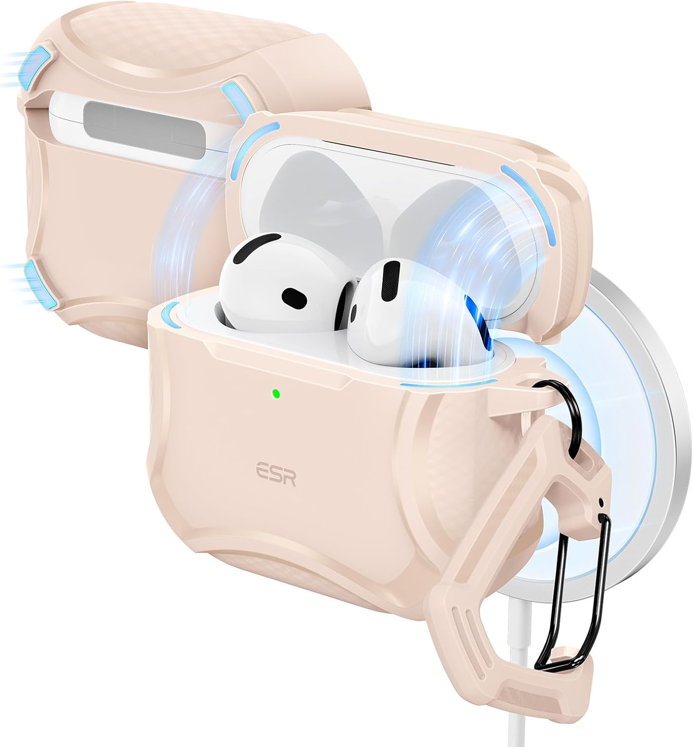 ESR for AirPods 4 Case, Compatible with AirPods 4th Generation Case (2024), Compatible with MagSafe, Powerful Drop Protection, Magnetic Lid, Cyber Series, Desert Titanium Desert Titanium AirPods 4 Case