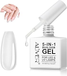 Builder Gel Clear, 5 in 1 Nail Builder Gel in a Bottle, Builder Base Gel Nail Strengthener Gel for Weak Nails, Hard Nail Gel Builder Extension for Nails, Nail Art Supplies, 15ml