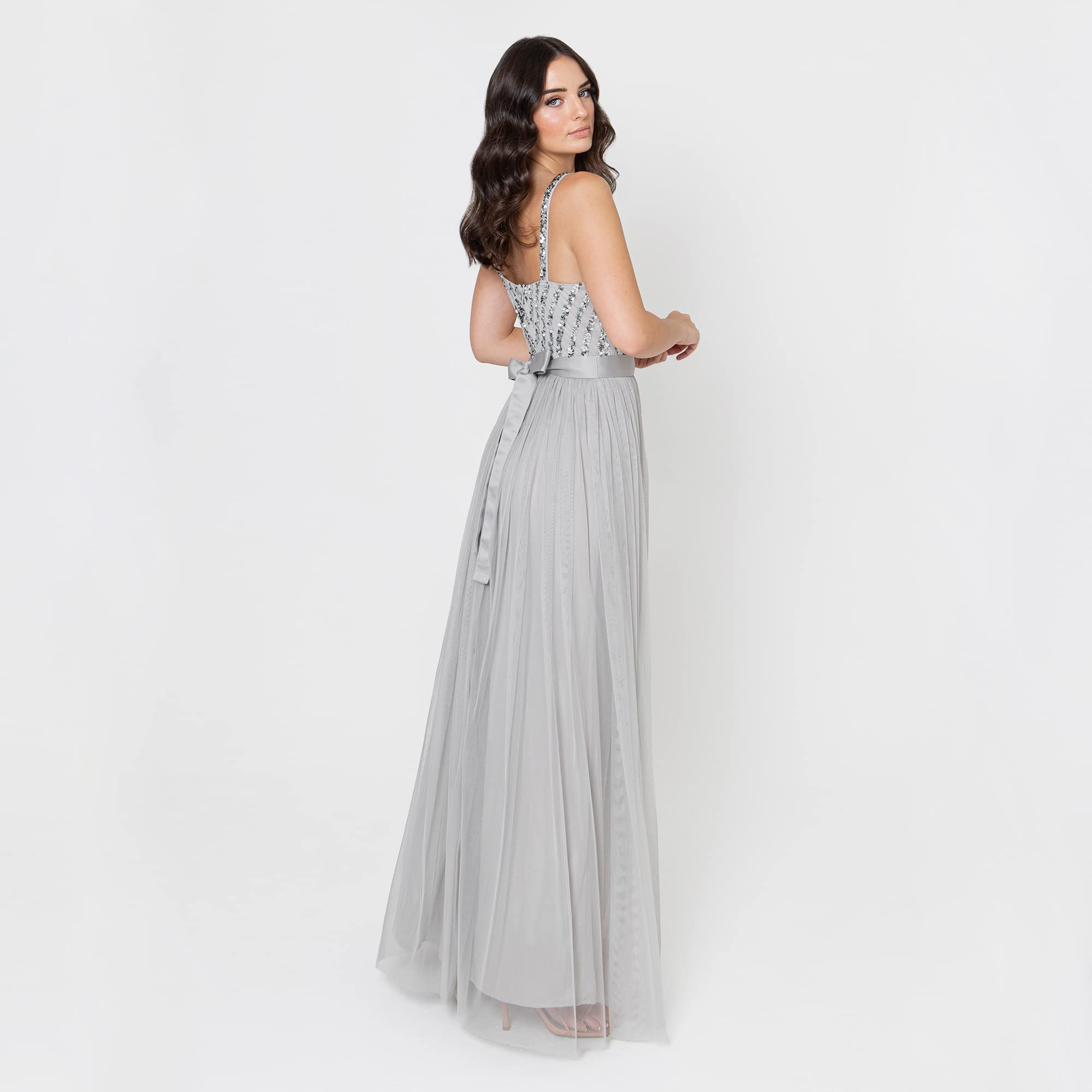 Maya Deluxe Maya Sleeveless Stripe Embellished Maxi Dress Vestito per Il Ballo di fine Anno Donna