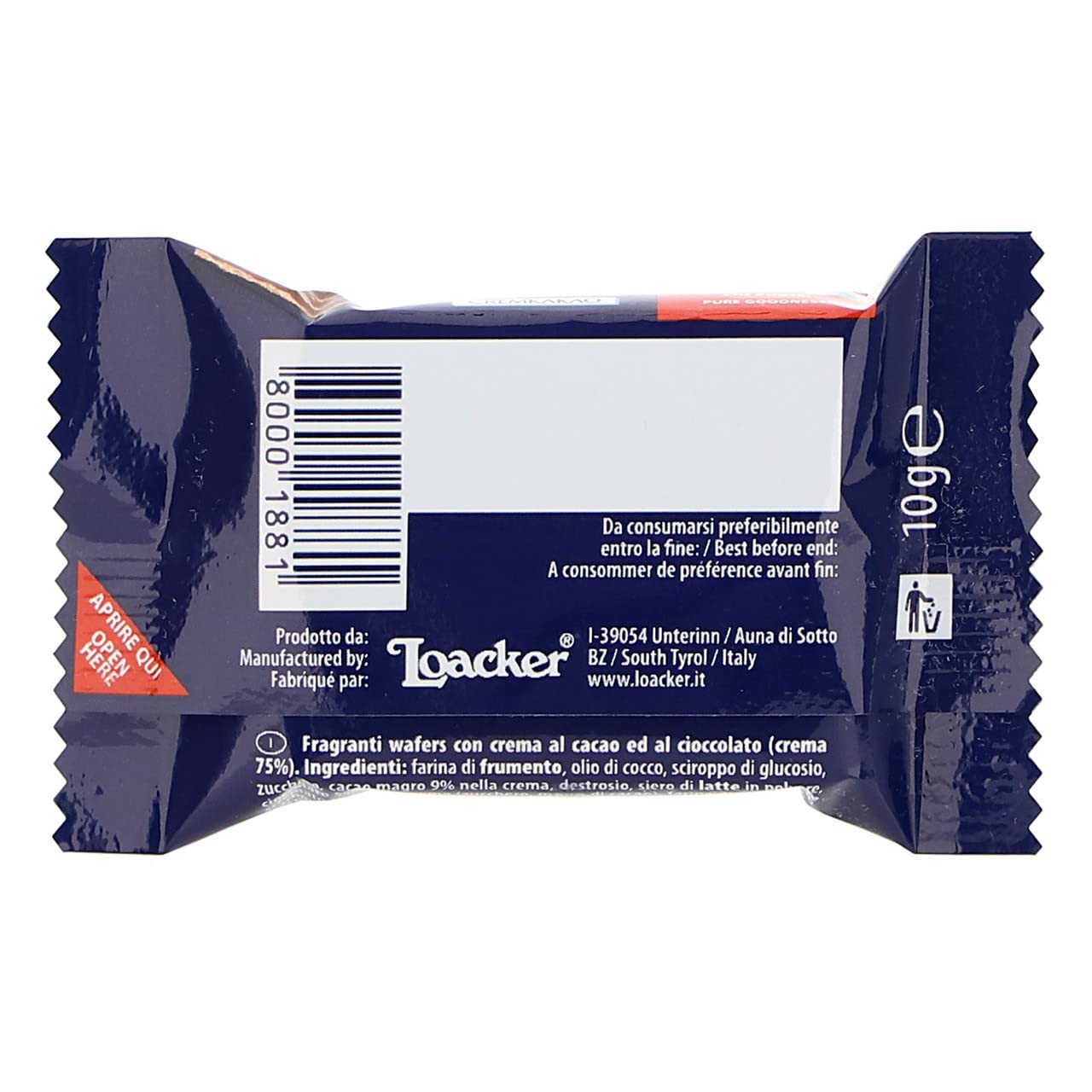Biscotti Wafer Loacker Cremkakao Cacao 200 Pezzi da 10 g Cioccolato Cacao