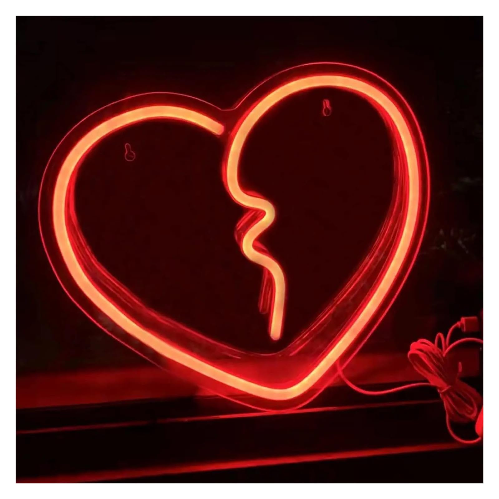 Wiszące neony artystyczne Złamane Serce Neon Led Light Love Atmosphere Do Sypialni Market Store Bar Dekoracja Ścienna USB Ściemnialny 30.5cmx35.5cm