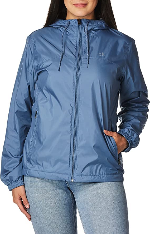 Calvin Klein Women's Zip Front Windbreaker, Blue Crush, Size XXL