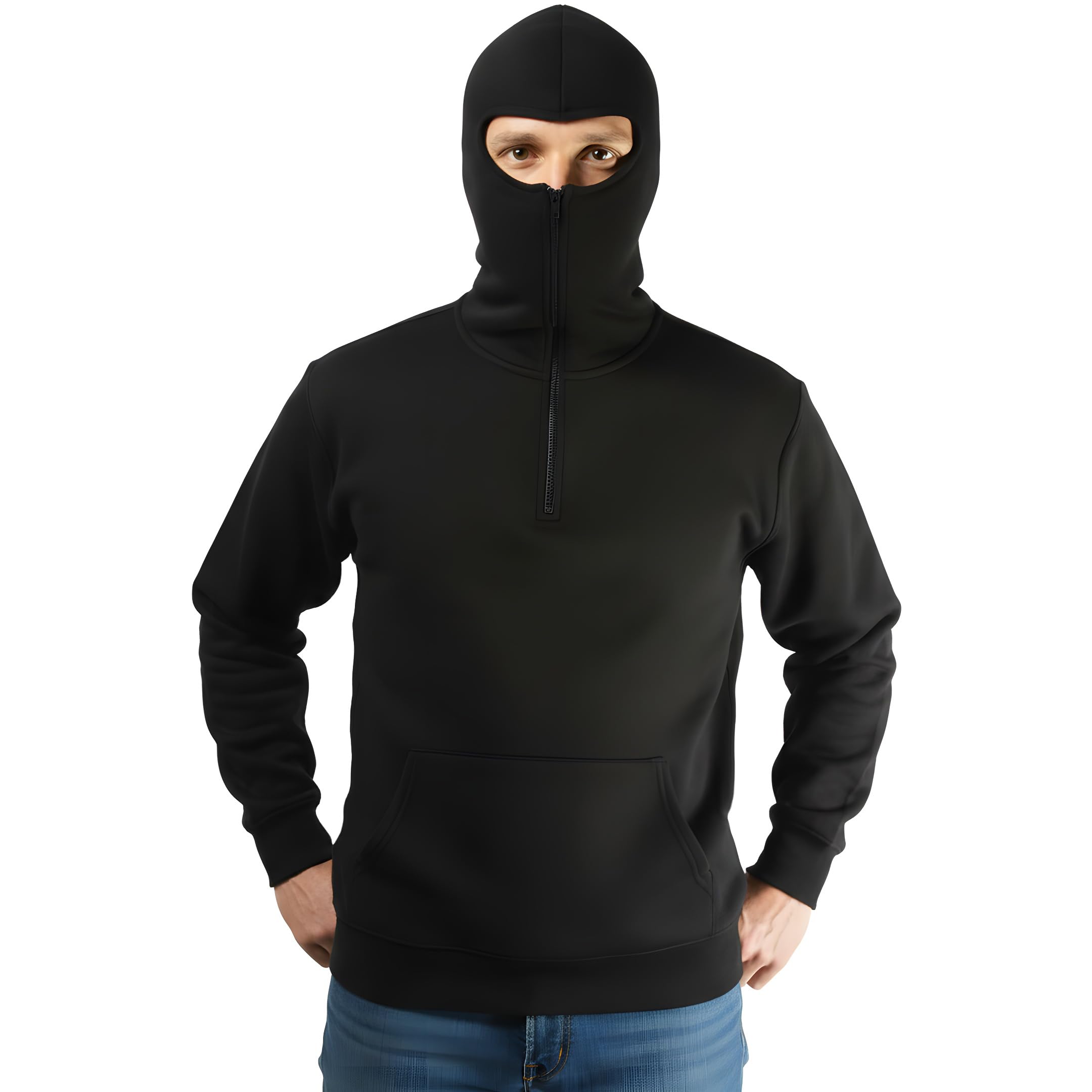 Stadium Ninja Style Ultras Hooded Balaclava Zip Sweatshirt Black