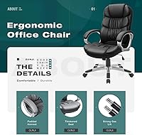 Vista 4 de GUNJI Silla de oficina de piel sintética con respaldo alto, silla ejecutiva ergonómica para computadora, silla de escritorio moderna ajustable