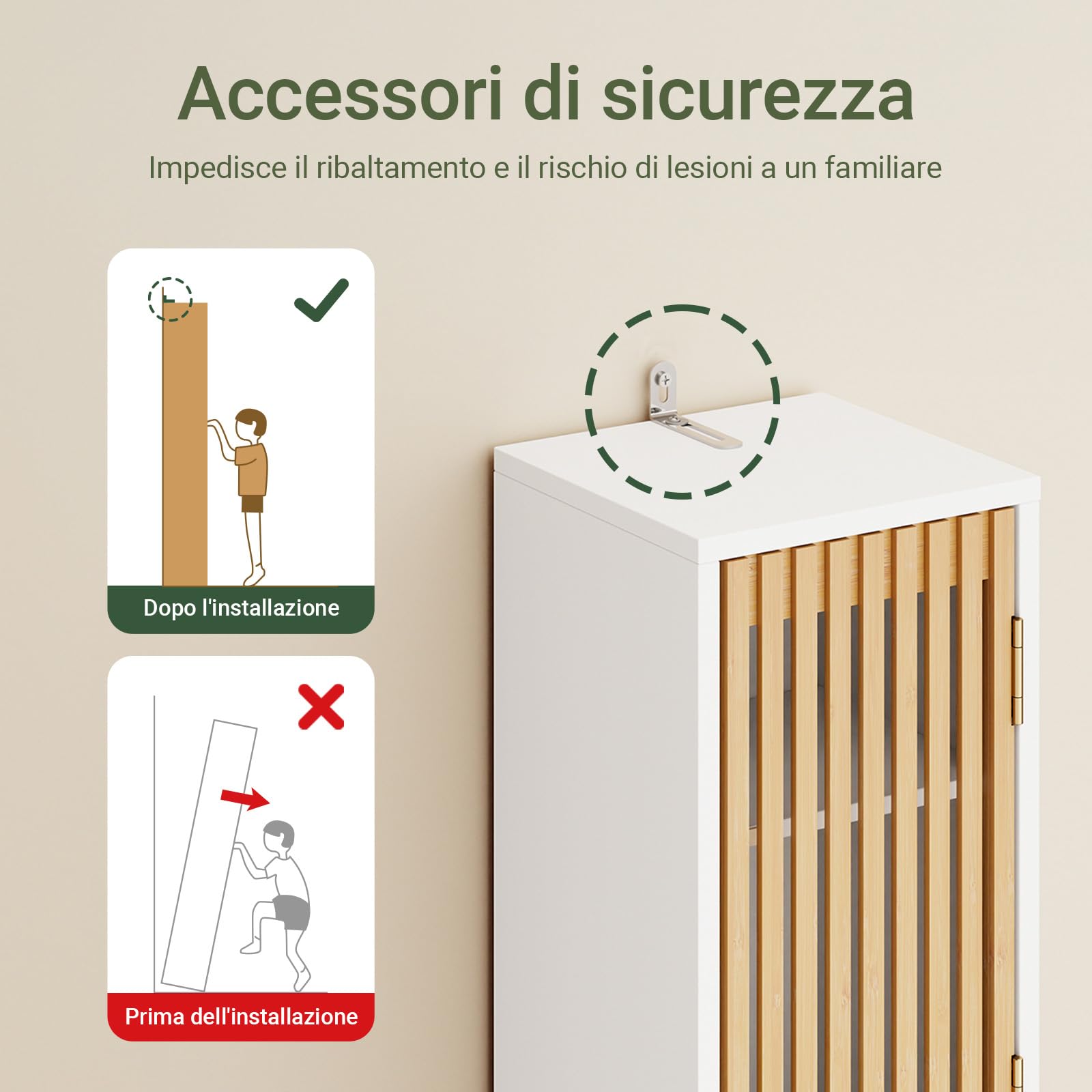 SoBuy Mobile Bagno Salvaspazio Colonna Armadietto Alto con 6 Ripiani Regolabili, Colonna Bagno con Ante in Bambù, Mobile Alto e Stretto per Piccoli Spazi, Bianco, 20x20x180cm, BZR34-BW