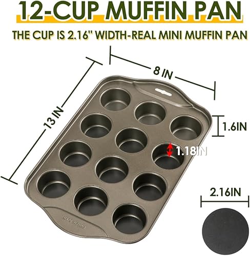 Miniatura 2 de Mini molde para magdalenas de 12 tazas con parte inferior extraíble, moldes antiadherentes para hornear, mini molde para magdalenas para horno, 12