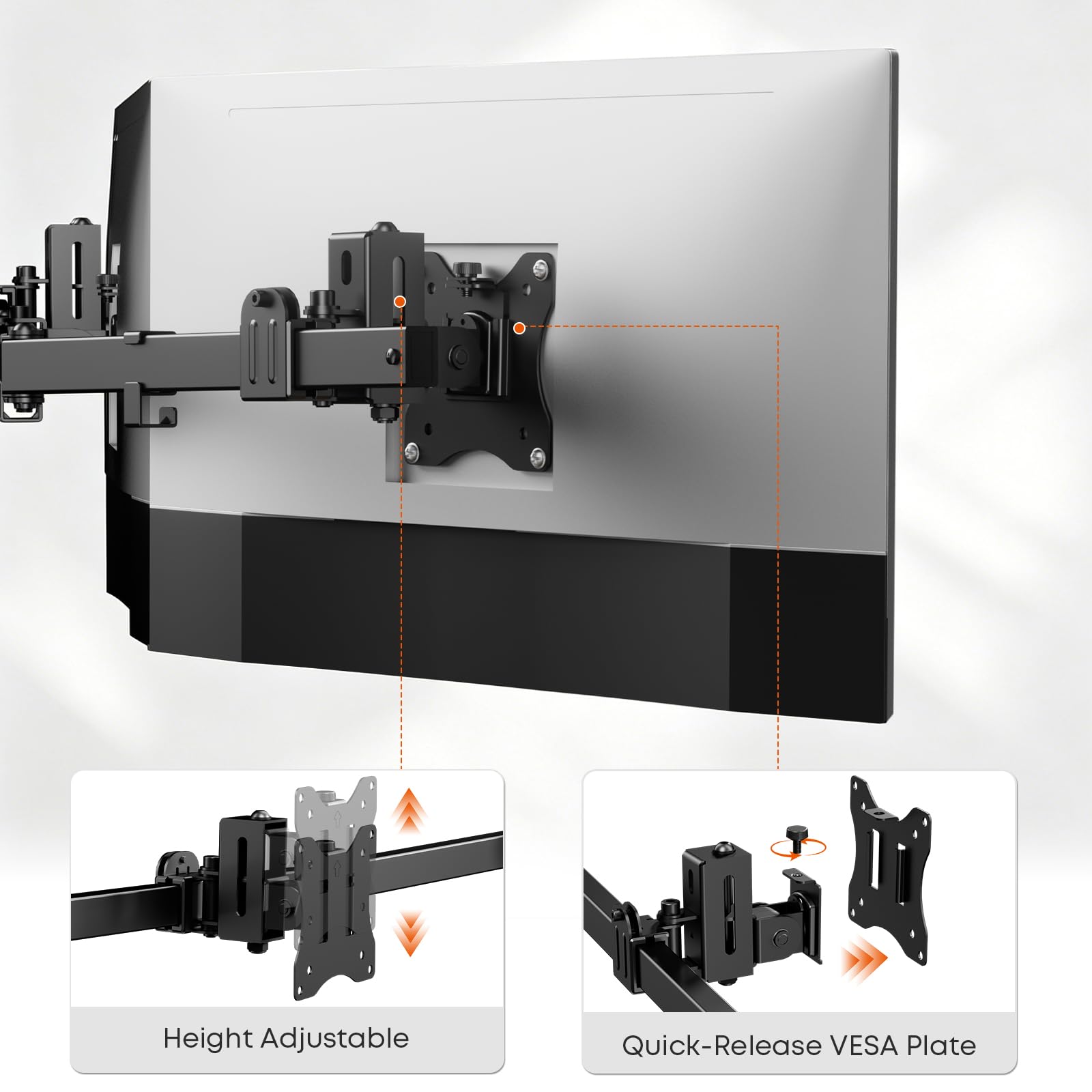 PUTORSEN Supporto a Muro per 3 Monitor 17"-27", Braccio Triplo per Monitor Regolabile, Rotazione Inclinazione Snodo, Gestione Cavi, VESA 75/100 mm, Carico Max 7kg (15.4lbs) per Schermo, Nero