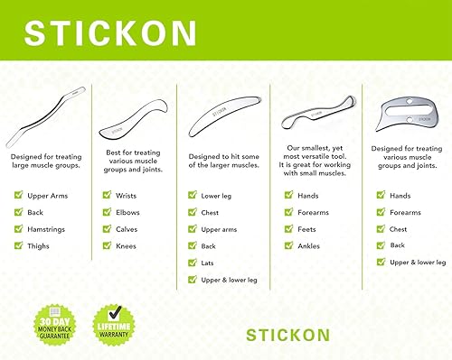 Miniatura 2 de Juego de herramientas de masaje de raspado Gua Sha de acero inoxidable herramientas STICKON IASTM gran herramienta de movilización de tejidos