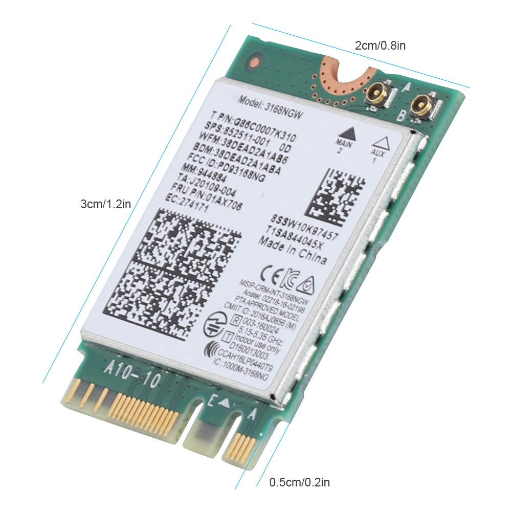 Scheda di Rete Wireless per Intel 3168NGW, Bluetooth 4.2 433 Mbps 2.4ghz / 5hz Dual Band NGFF M.2 Wireless WiFi Card per Linux, Windows 7/8.1/10