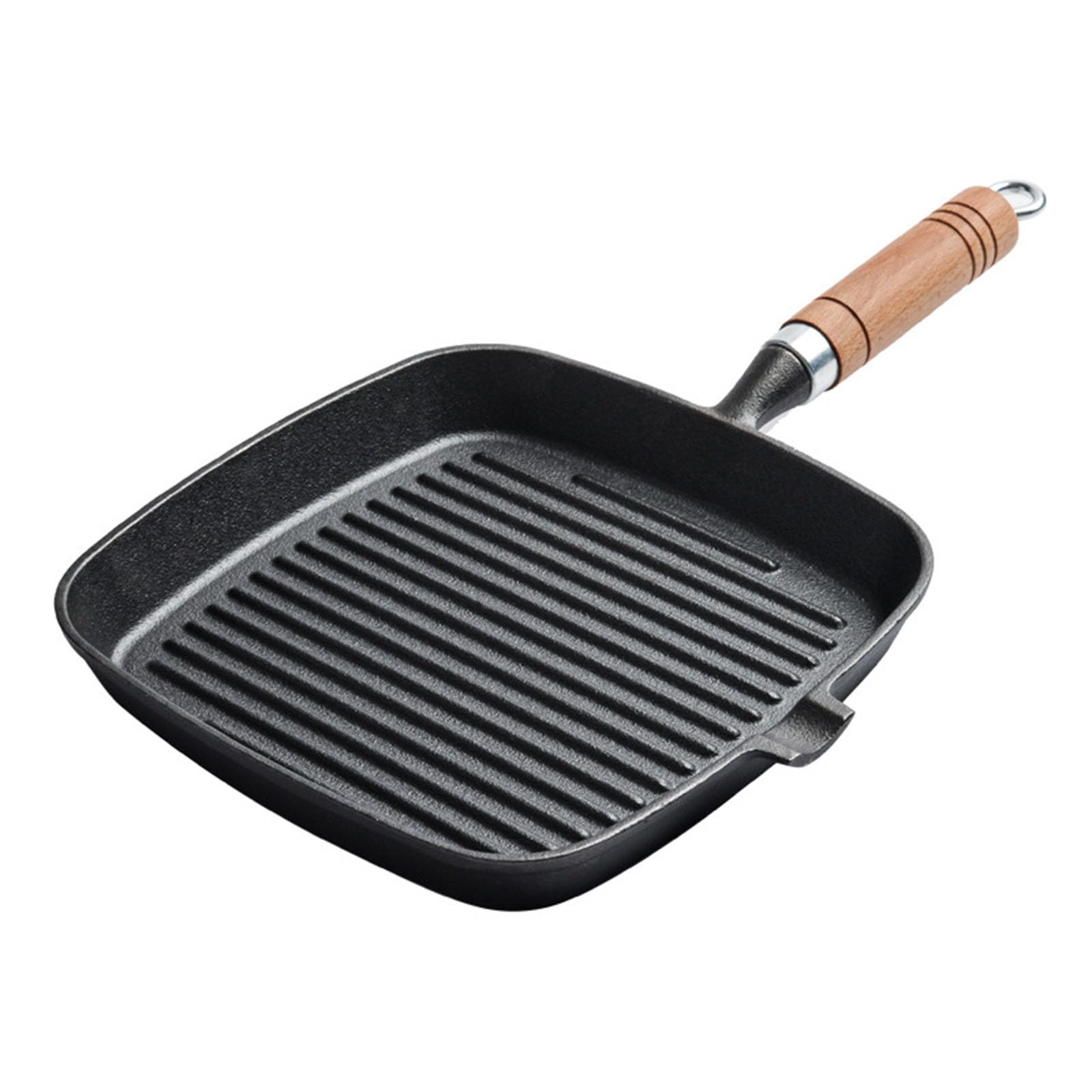 żeliwna Patelnia Grilla, Nieostronna Patelnia Z Drewnianym Uchwytem, stek W Garnku Do Bekonu, Stek I Hamburgery, Naczynia Kuchenne Na Kuchenki(Size:24CM,Color:a)
