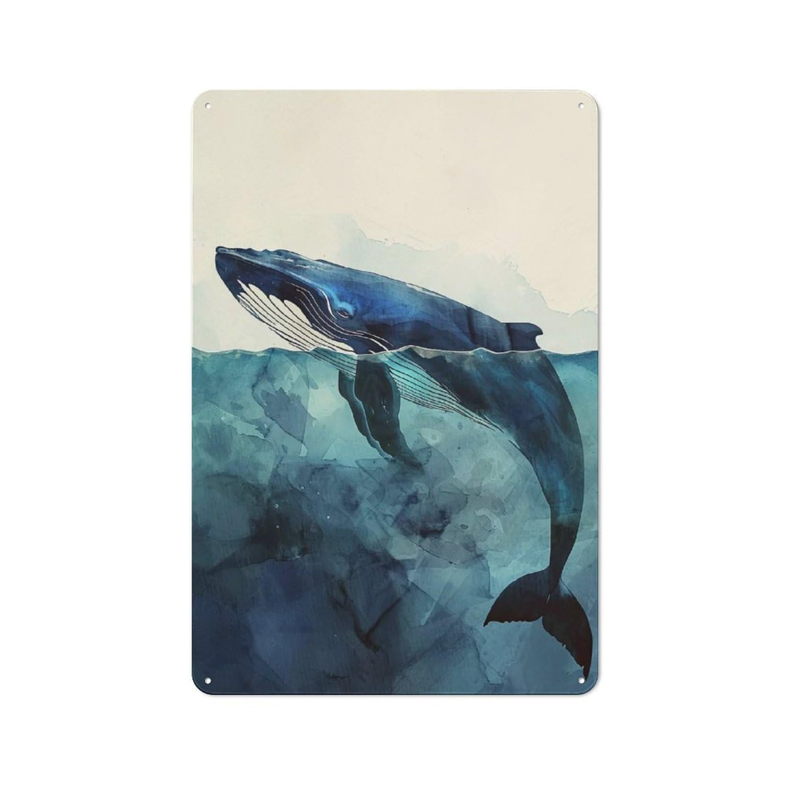 Understated Whale Animal Art Metal Wall Plaque 30x20cm, Creative Space Decor for Office, Study, Studio Or Hallway