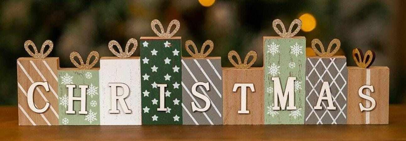 Marco Paul Wooden Christmas Decorations Ornaments Xmas 3d Sign Fireplace Decorations Christmas Table Decoration Centrepiece Standing Welcome Sign Plaque Sage Xmas Decoration For Indoor 45cm