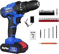 Vista 1 de Taladro inalámbrico de 21 V, ajuste de par de 25+1, luz LED, 2 velocidades variables, con batería de 1500 mAh y cargador, herramienta de bricolaje