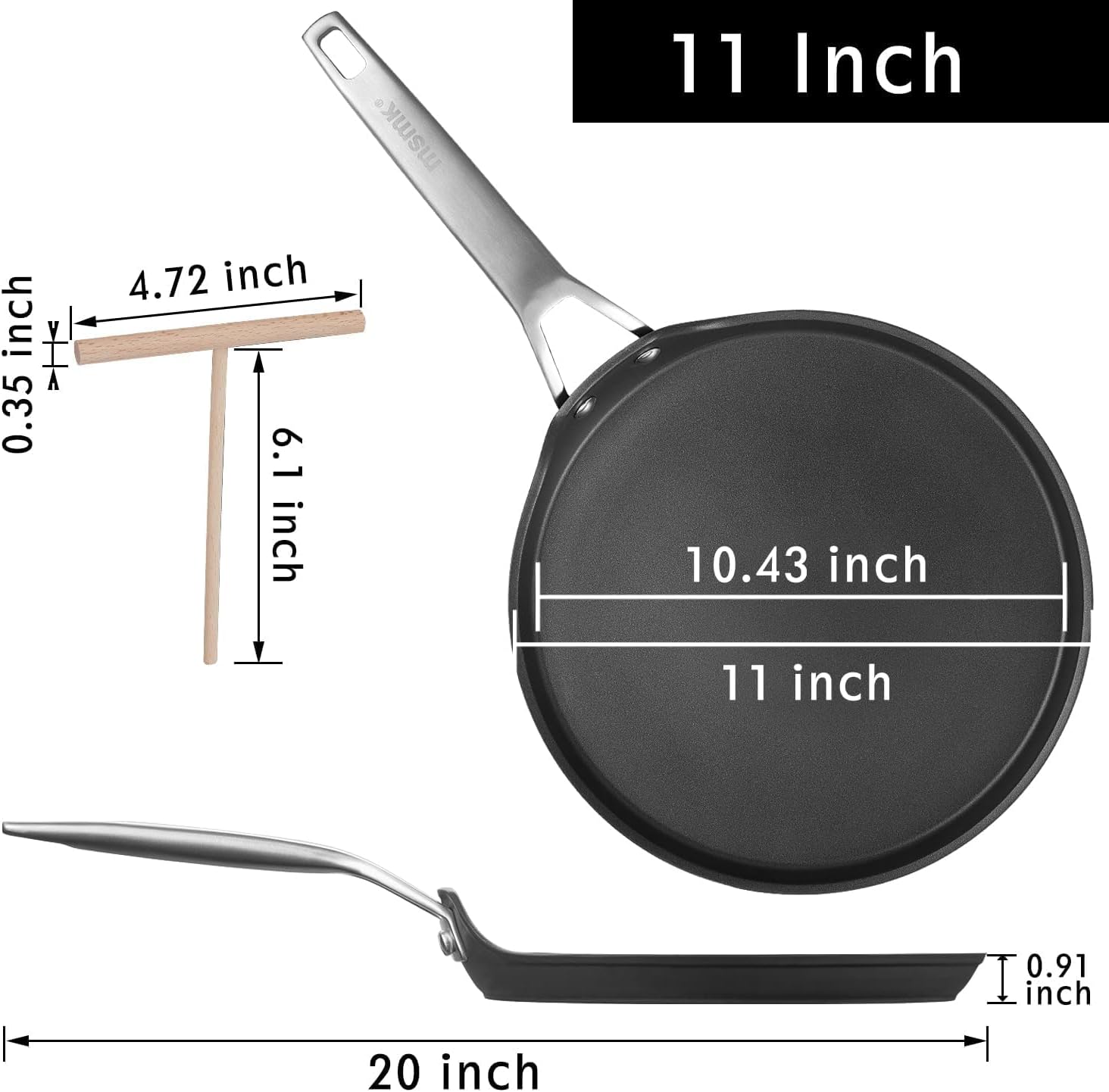 MsMk 11 inch Nonstick Crepe Pan, Titanium and Ceramic Nonstic Coating Flat Skillet Dosa Tawa Tortilla Pan, Large Pancake with Stay-Cool Handle, Induction Compatible, PFOA Free - Image 7
