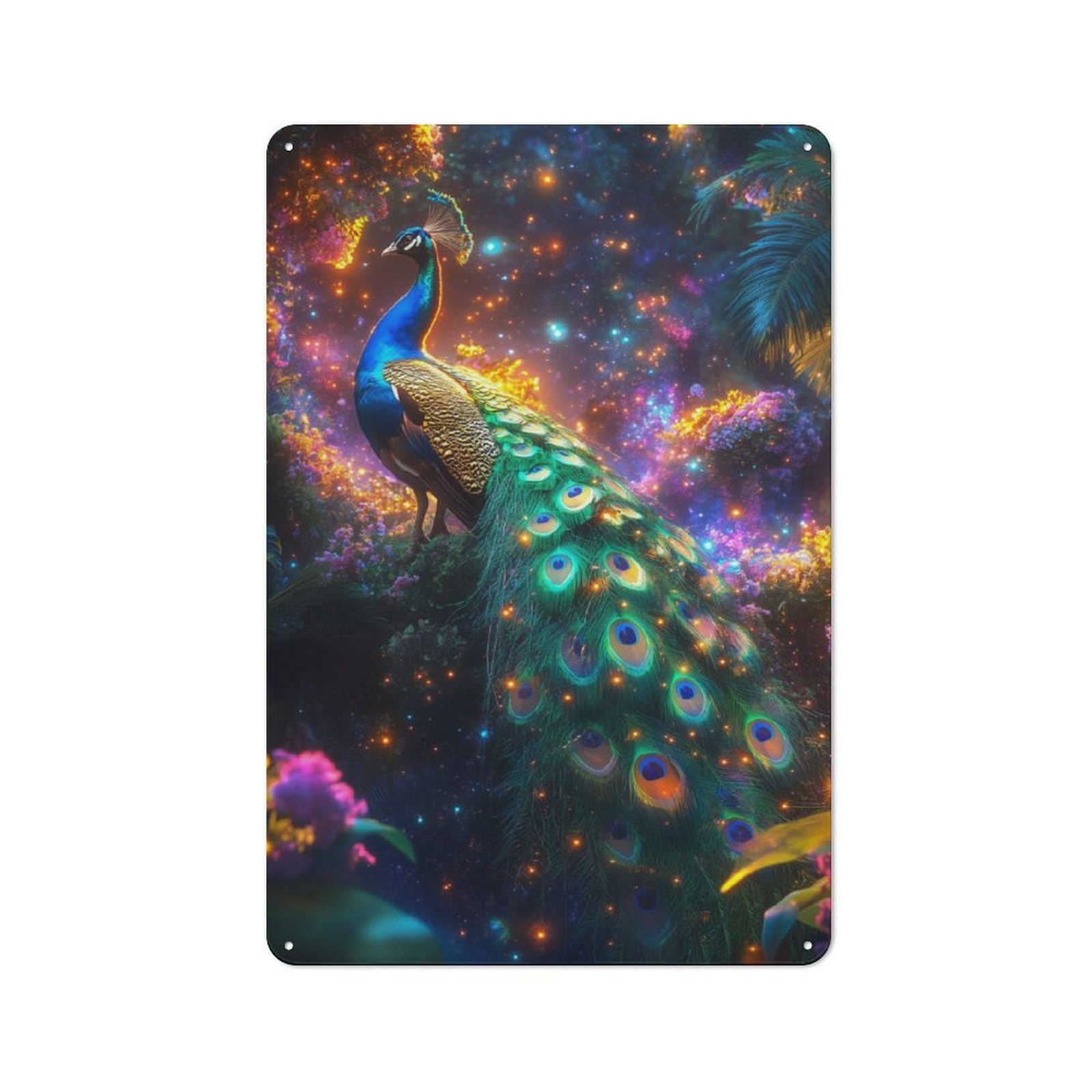 Junmoney Peacock In A Dreamy Forest Vintage Tin Sign 30X20cm For Hobby Room Or Studio, A New Home Present For Creative Interior Collectors