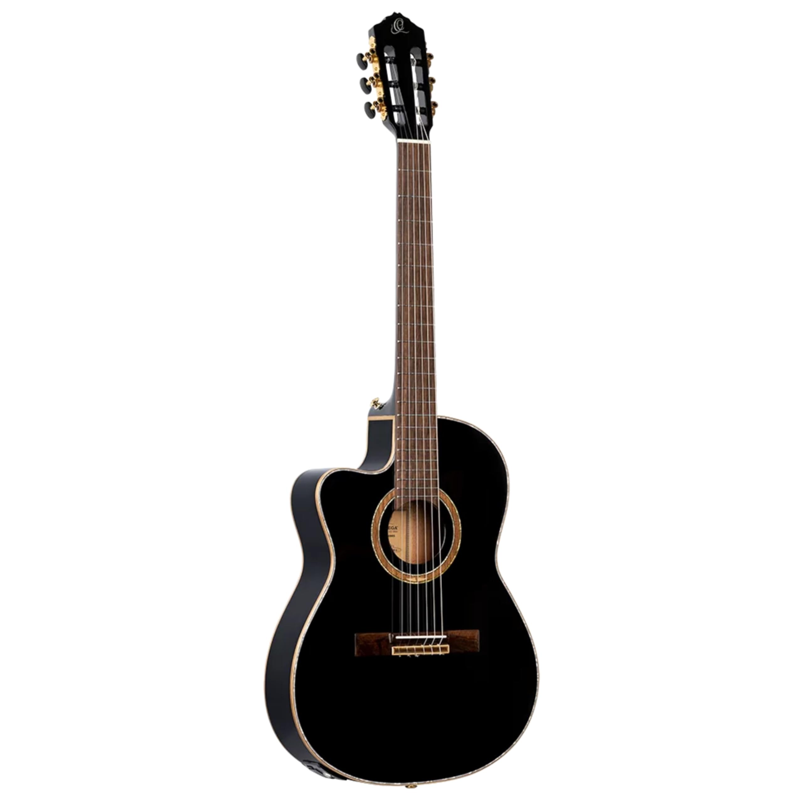 Ortega RCE138-T4BK-L - Chitarra da Concerto per Mancini, con Cutaway, Cassa Thinline (4/4), Custodia e Fascia, Colore: Nero