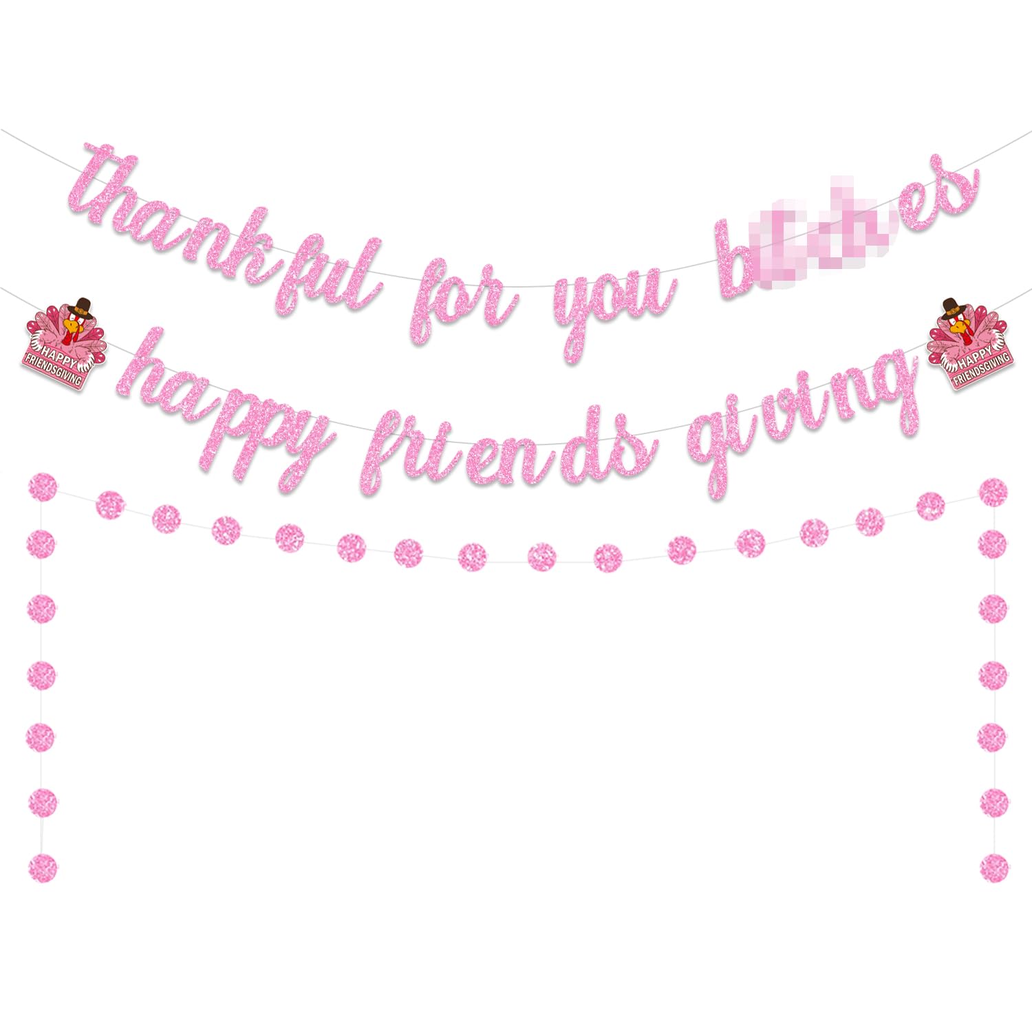 Pink Glitter Friendsgiving Party Decorations Thankful for You Banner Happy Friendsgiving Banner Friendsgiving Decorations for Girl Home Office Mantel Fireplace Thanksgiving Decorations Banner LT