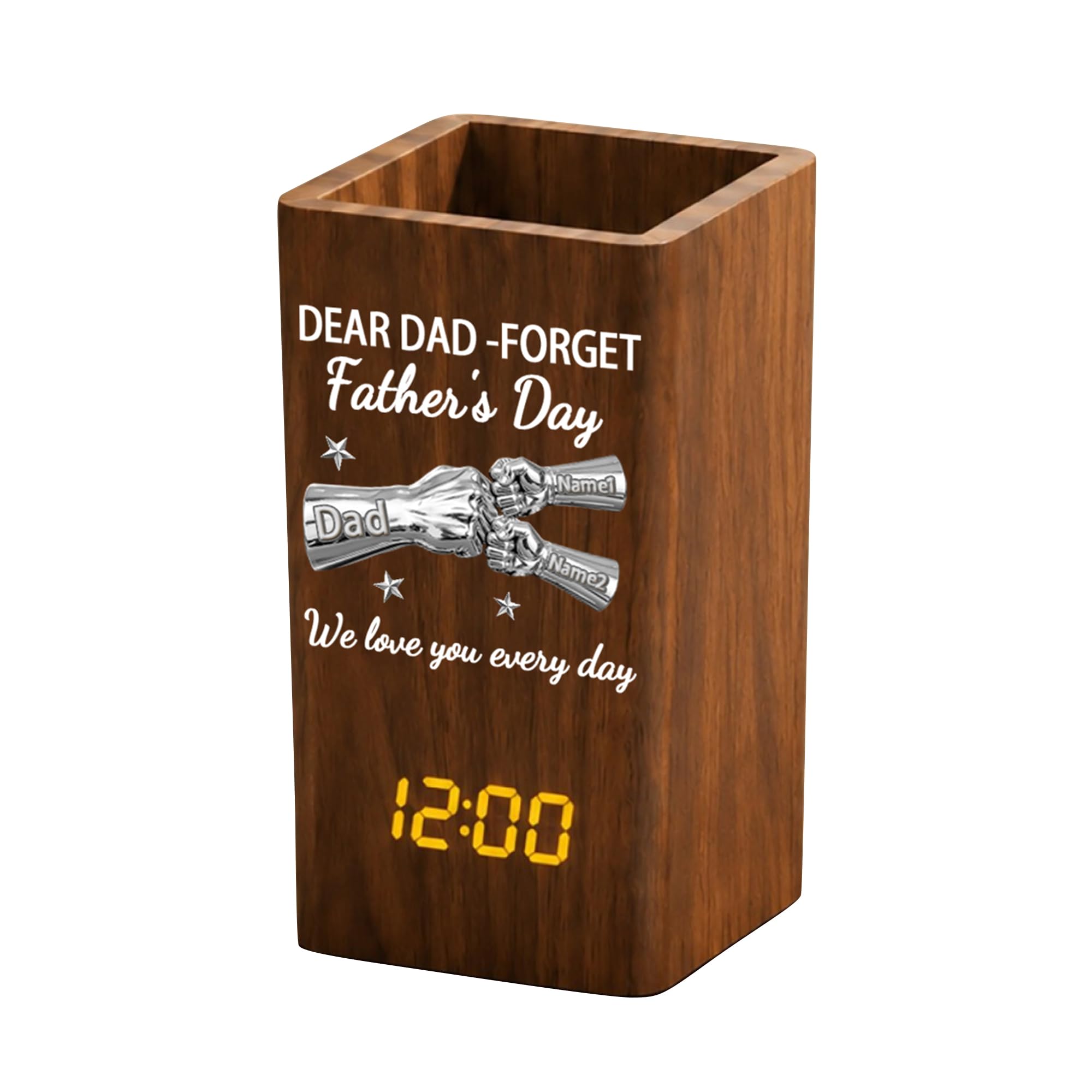 BFHEFGSUU Personalised Dad Fist Bump Pencil Pot With Clock Custom 1-10 Names Funny Clock Pen Holder Desktop Decor Gift Dad Couple Family Father's Day Birthday Xmas (S 15)