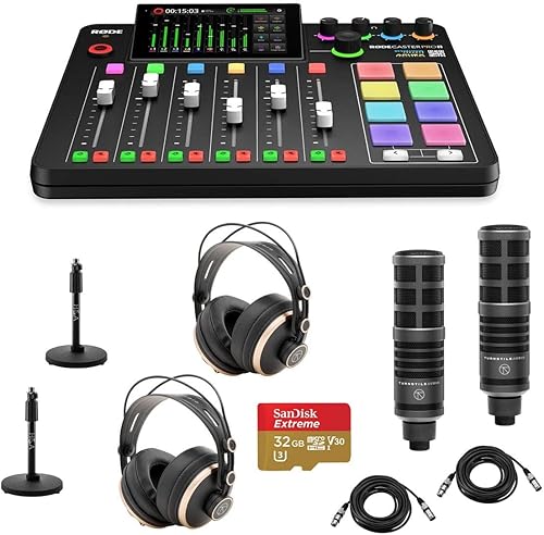 Rode RODECaster Pro II - Consola de estudio de producción de audio integrada con 2 micrófonos TAP300, 2 auriculares TAPH700, 2 soportes de