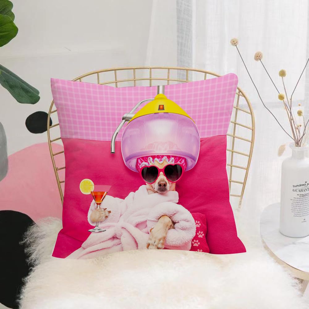HYMSXW Cushion Cover,Throw Pillow Case Home Decorative for Living Room Bedroom Sofa Chair 20X20 Inch,Funny Chihuahua Dog Decorative in Wellness Spa Fashion Puppy Comic Print,Pillowcase 50X50cm