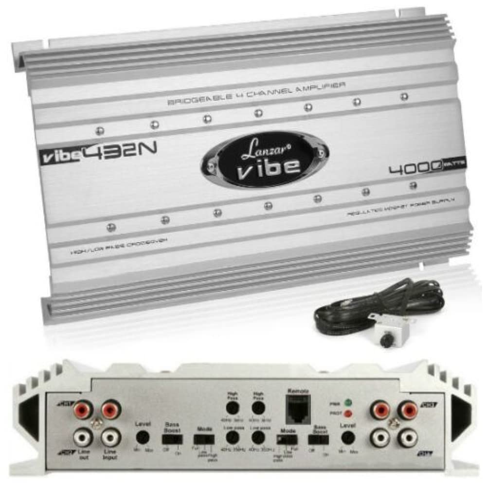 1 LANZAR VIBE 432N VIBE432N amplificatore 4 canali da 2000 watt rms 4 x 500 watt rms 4000 watt max con controllo remoto a distanza incluso, 1 pezzo