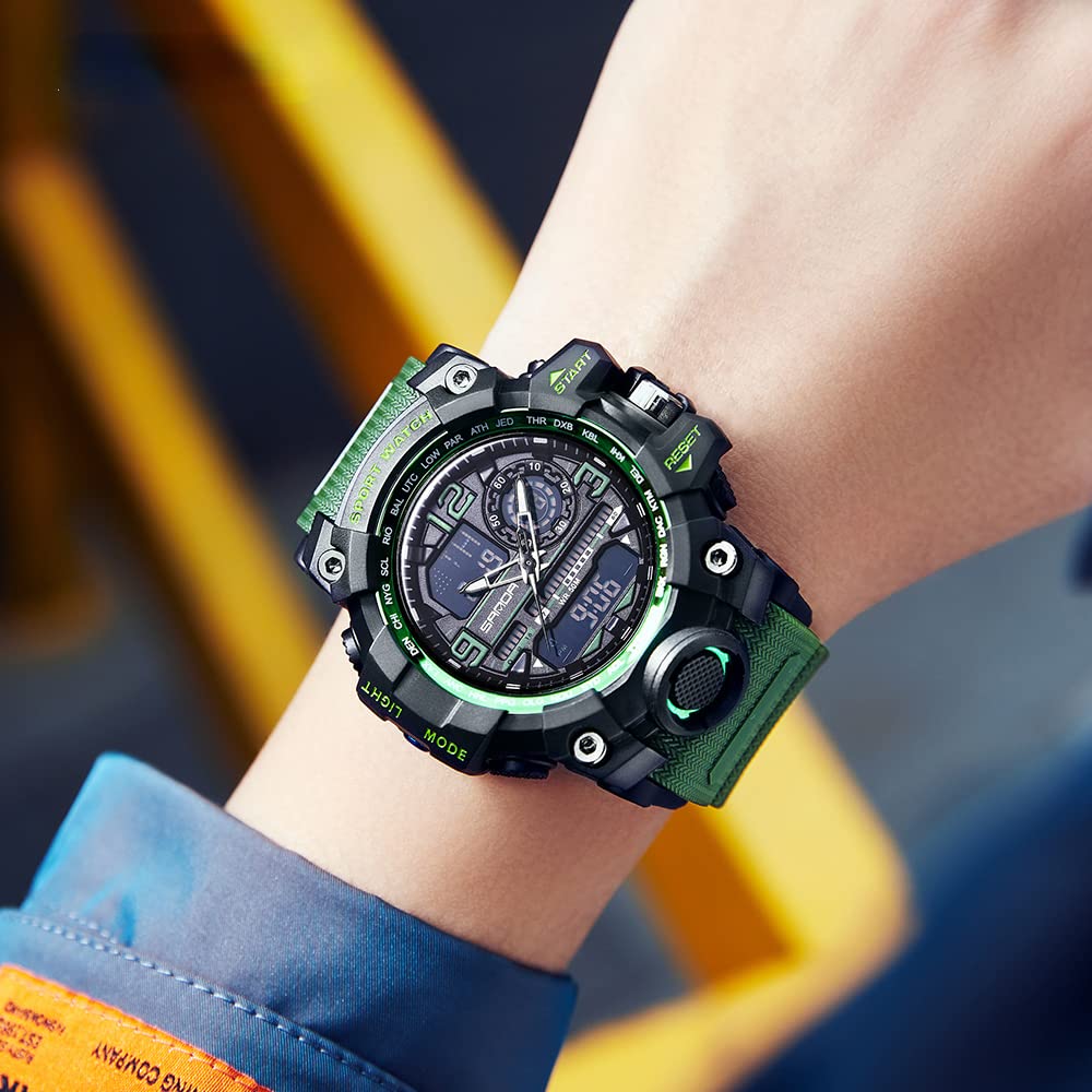 AIMES Mens Watches Sports Outdoor Waterproof Military Watch for Men Tactical Watch Analog Digital Date Alarm Stopwatch Multi-Function Tactics Big Face Wristwatch for Men