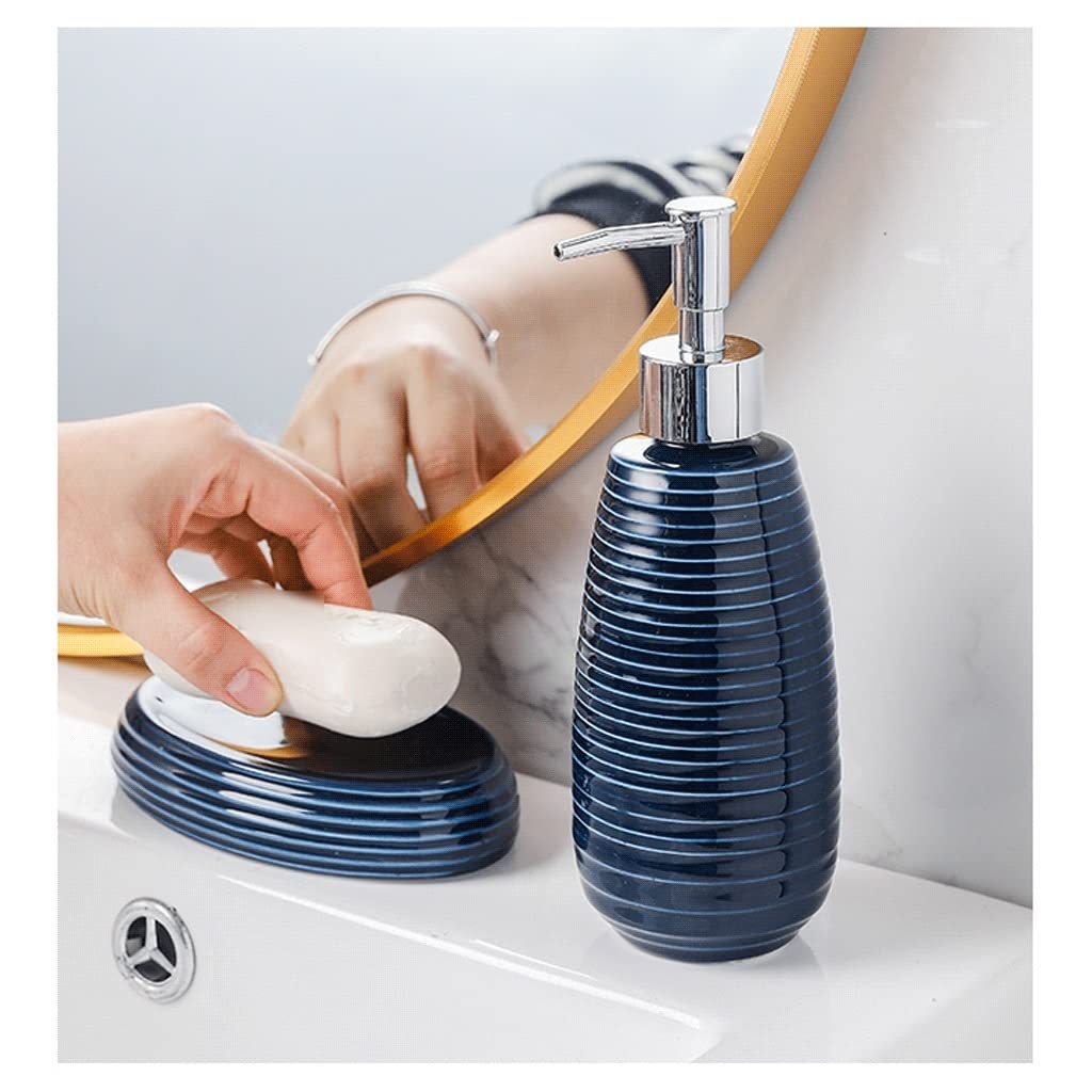 Dispensador de jabón, Botella de Bomba de loción Recargable de cerámica, Juego de Accesorios de baño de 4 Piezas, Contiene champú líquido para Lavar el Cuerpo