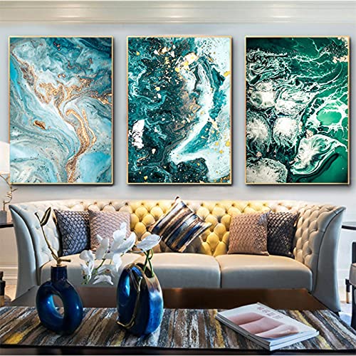 Peinture abstraite dorée pour salon moderne triptyque chic 60x90