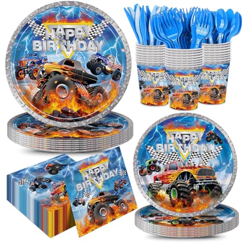 168pcs Monster Truck Birthday Party Decorations Plates Napkins Disposable Paper