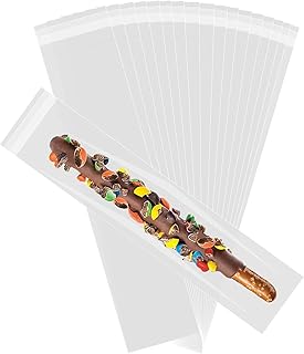 Halloween Pretzel Rod Bags, 2x8 Inch Clear Cellophane Bags for Pretzel Rod Treat Candy, Self Adhesive Sealing Plastic Cello Bags Resealable Poly OPP Bag for Pretzel Rods, Chocolate Bar, Brush, Pens, Jewelry