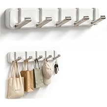 Coat Hooks Wall Mounted,Self-Adhesive Modern Wall Racks,Space-Saving Coat Hanger with 5 Retractable Hooks,Folding Metal Coat Racks for Hanging Towel Clothes Keys,Hats White