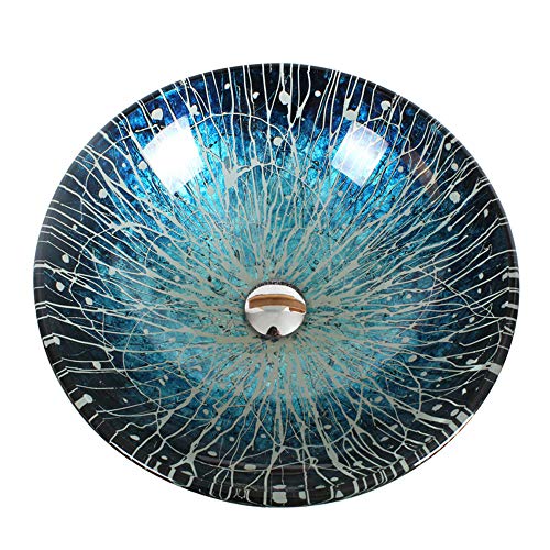 SXLSZ Vasque en Verre Trempé Bleu Vert, Rond Lavabo Vasque à Poser Salle de Bain Installation de Comptoir Evier à Poser,Single Basin Set