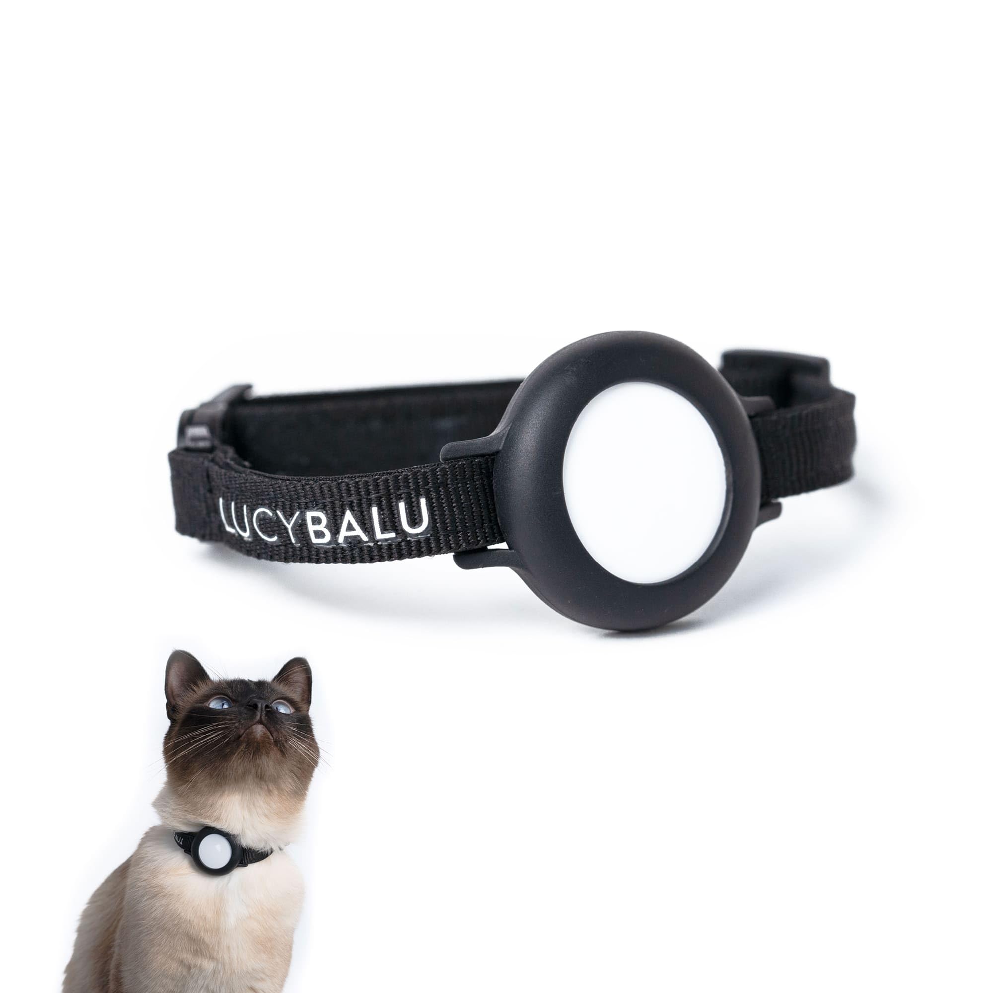 LucyBalu® Premium AirTag Katzenhalsband | Reißfestes Katzenhalsband für AirTag aus Nylon | AirTag Halsband für Katzen | Katzen Tracker | Apple AirTag kompatibel | Größenverstellbar Nylonband | Schwarz