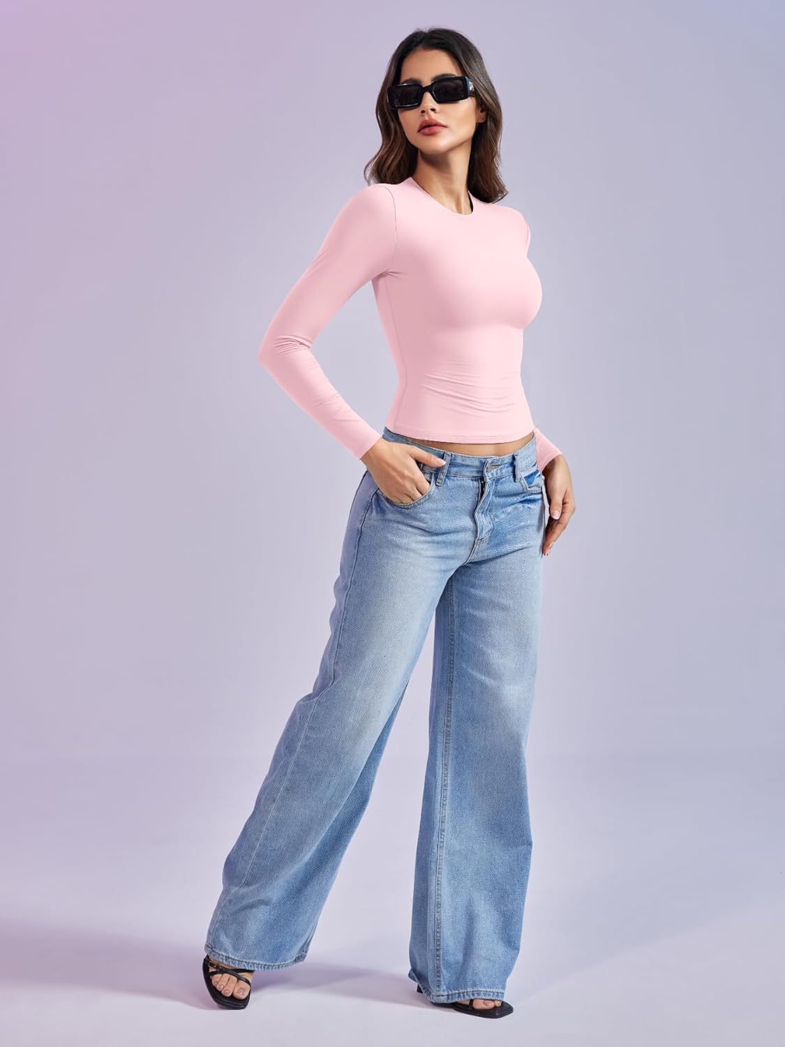 YEOREO Long Sleeve Shirts for Women y2k Tops Double Lined Basic Tee Crew Neck Going Out Sweeney Workout Undershirt - Image 5