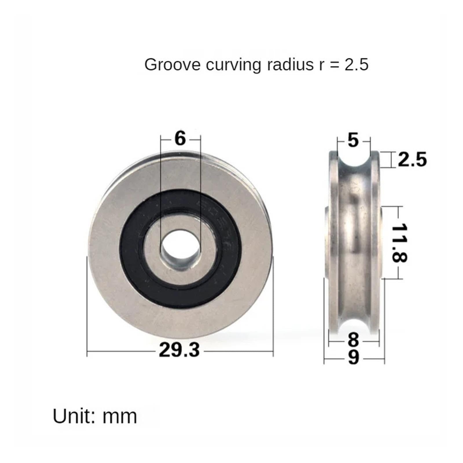 4 Pièces Poulie Acier Inoxydable Rainure U 6x29.3x8mm Roue Câble