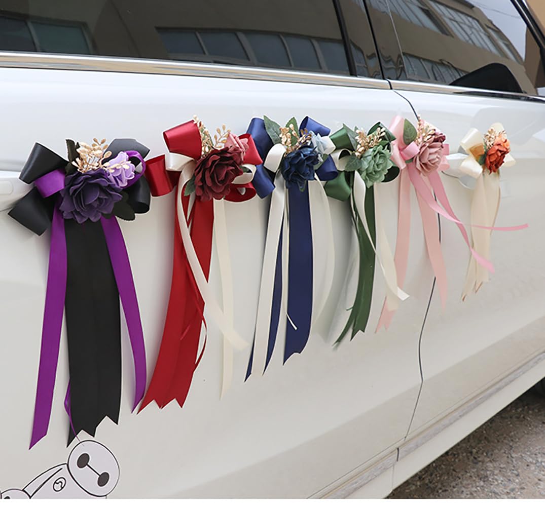 Décoration Voiture Mariage 2 Nœuds De Voiture Mariage - Fleurs Soie Rose Pour Décoration Auto Ruban Voiture Mariage