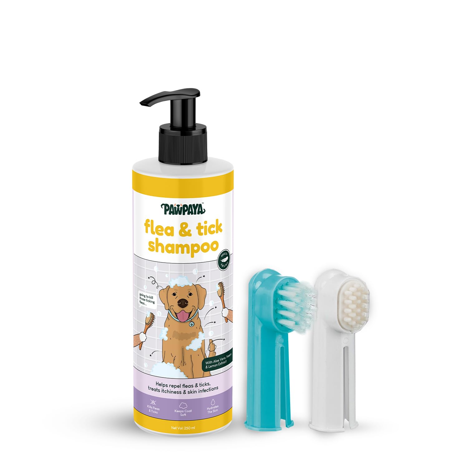 PAWPAYA Manual Finger Toothbrush & Massage Brush Set With Flea & Tick Shampoo With Pyrethrins, Sulphate & Paraben Free For Dogs & Puppies Of All Breeds|For All Age Groups, White, Blue, 250 Milliliter (B0C93V7W39) Amazon Price History, Amazon Price Tracker