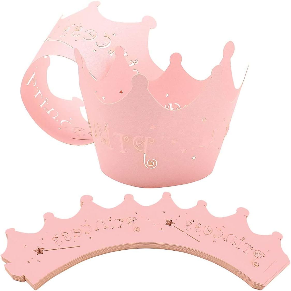 24Pcs Mini Pink Cupcake Wrappers - Princess Party Decorations Birthday Girl Baby Shower Decorations - Pink Cupcake Liners Cake Lace Decorations for Wedding Decoration Valentine Cupcake Wrappers Spring