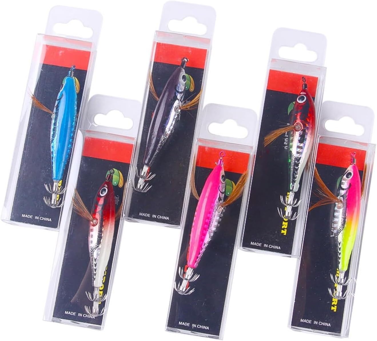 6Pcs Luminous Fishing Squid Jigs Saltwater Lures for Squid and Prawn with Durable Hooks Enhanced Catching Performance