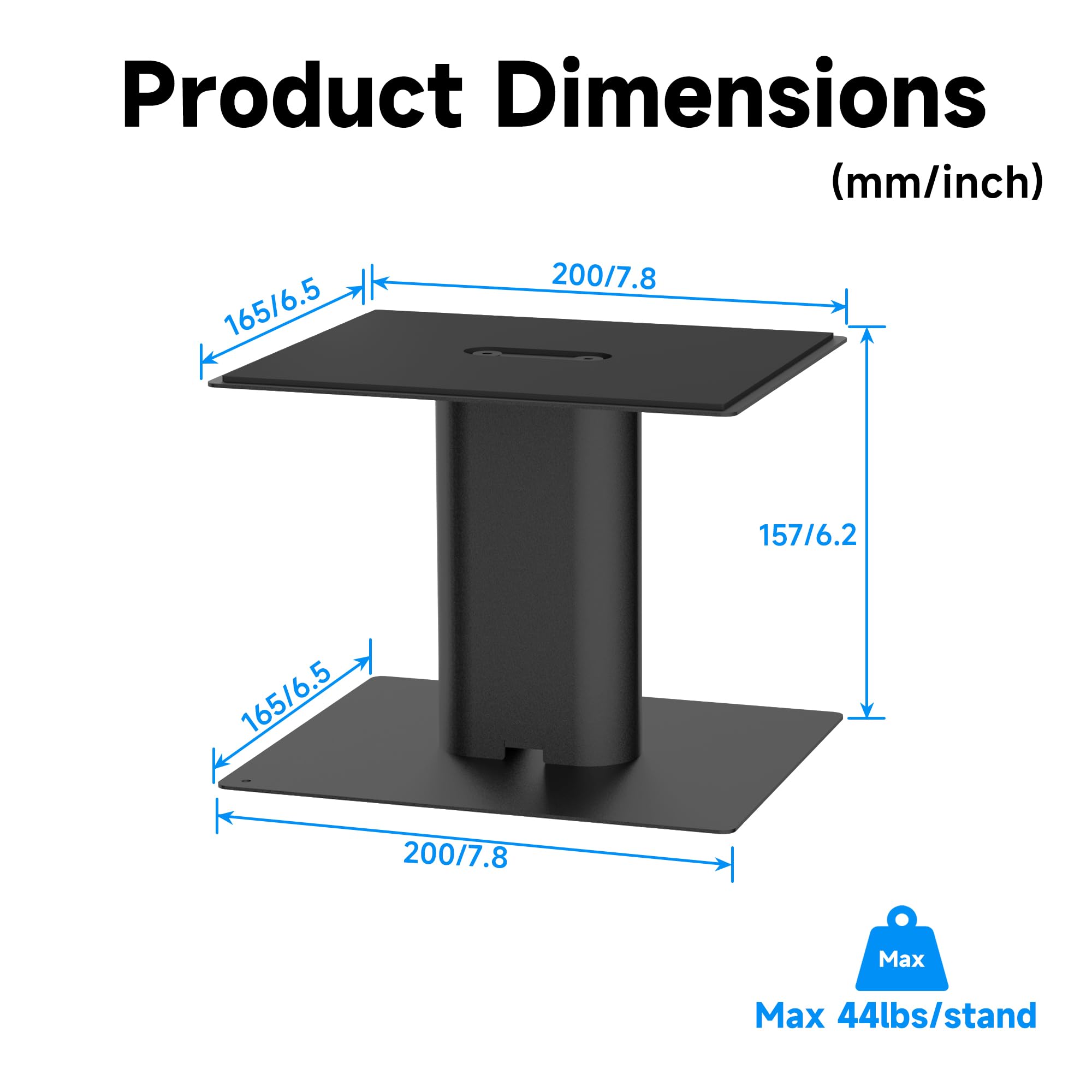 suptek Supporto per Altoparlante da Scrivania con Vassoio,Supporti Universali per Altoparlanti Ideali per Home Cinema e Ufficio,16,5 x 20 cm,Altezza 157 mm,Carico Massimo 20 kg,Nero