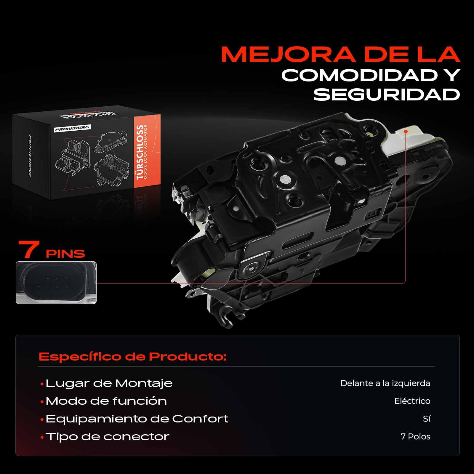 Frankberg Cerradura de puerta Servomotor Delantero Izquierda 7-Postes Compatible con A1 2010-2015 Ibiza IV 2012-2016 Fabia II 2011-2014 Superb II 2009-2015 T.i.g.u.a.n 2009-2014 Sustituir# 5N1837015A