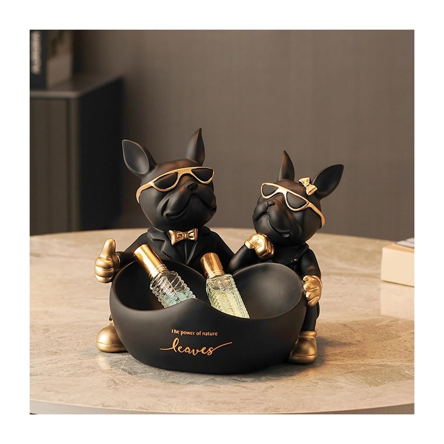 KUKUUU Bulldog Statue With Key Storage Tray Decorative Figurines Sculpture For Hallway Living Room Window(Couple Dog)