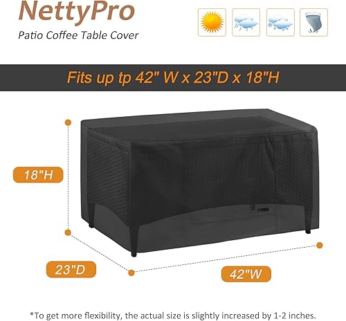 Miniatura 6 de NettyPro Funda rectangular para mesa auxiliar de patio, impermeable, para muebles de exterior, rectangular, 42 x 24 x 18 pulgadas, color negro