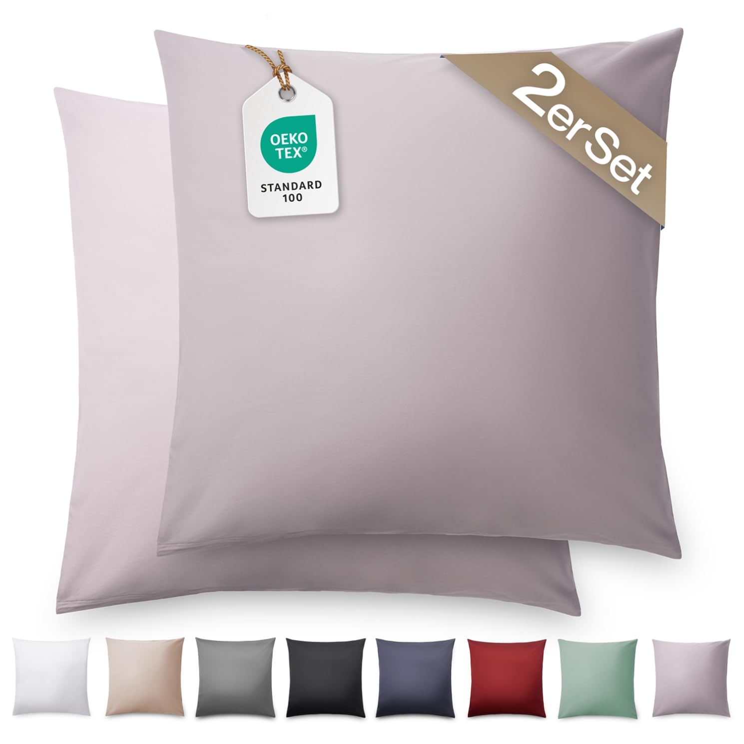 Blumtal Mako Satin Kissenbezug 60x60 Baumwolle Grau - 2er Set Kissenbezüge aus 100% Baumwolle - edle Glanzoptik & Reißverschluss - Satin Kissenbezug für Kissen 60x60 Dekokissen & Sofakissen