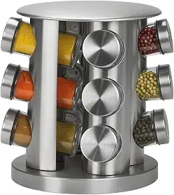 Porta Temperos Codimentos 12 Potes Giratório - Organizador de Condimentos para Cozinha, Inox (INOX) (Prata)