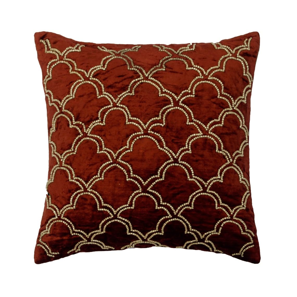 The HomeCentric Orange 20"x20" (50x50 cm) Throw Cushion Covers, Velvet Beaded Throw Cushions For Couch, Geometric Pattern Art Deco Style - Rustic Joy โ image 1