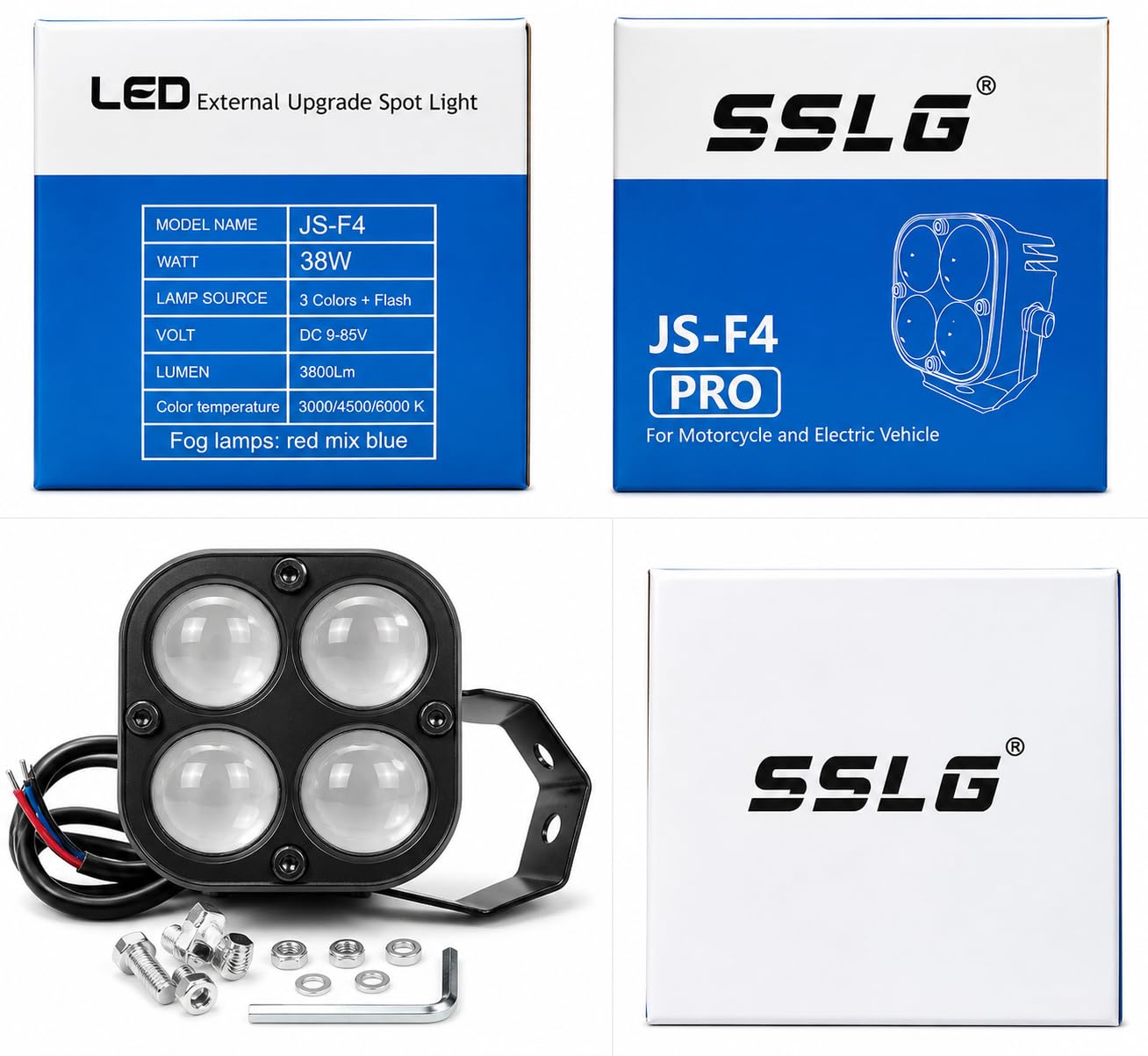 SSLG JS-F4 Pro LED External Fog Light, 38W 3800LM, 3 Colour Modes with Flash, DC 9-85V, for Motorcycle and Electric Vehicle-image-10