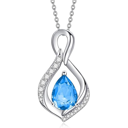 AENEAS Infinity Birthstone Necklace Sterling Silver Crystal Infinity Pendant Birthday Gifts for Women with Gift Box 18+2"